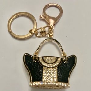 Black Enamel Rhinestone Handbag Charm-Key Chain